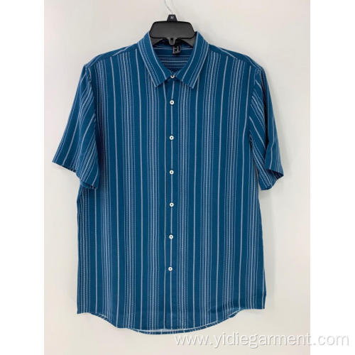 Tropical Print Shirt Men's Blue and White Striped Shirt Button Down Factory